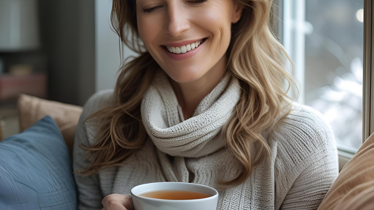 Woman over 45 drinking menopause tea