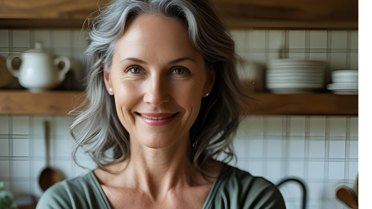 An older woman cooking menopause tea